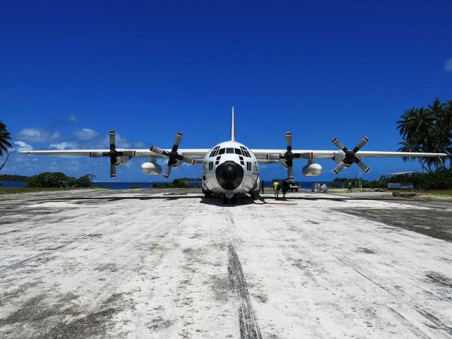Coast guard C130 on the runway. Credit: Peter Carlson
